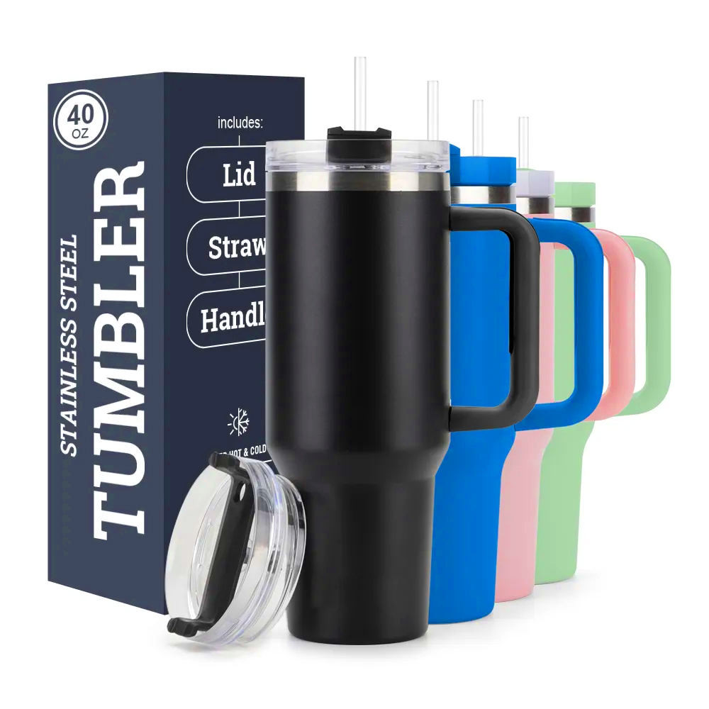 Stainless Steel Vacuum Insulated Tumbler with Handle & Straw