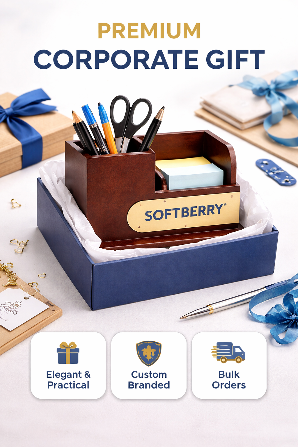 Premium Wooden Desk Organizer with Name Plate