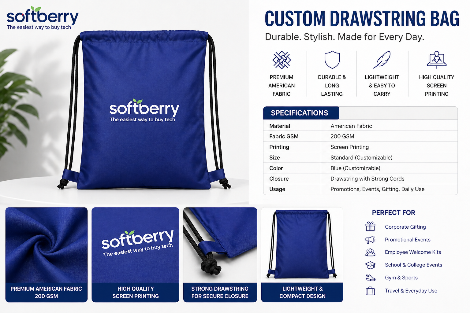 Custom Drawstring Bag (200 GSM American Fabric)