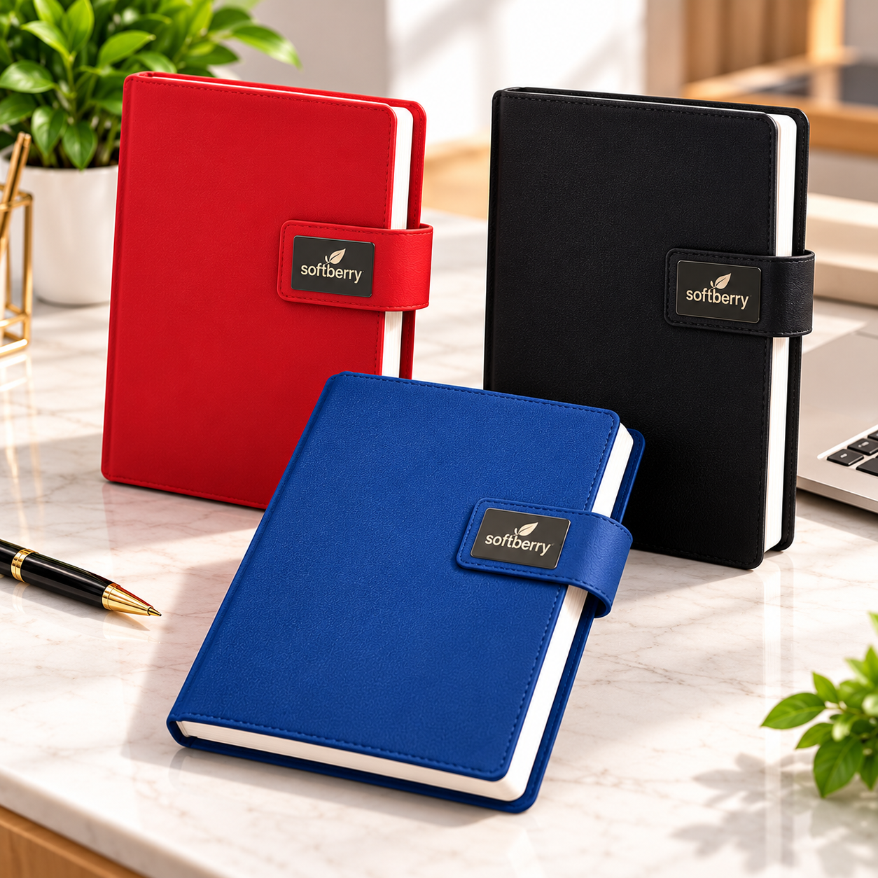 A5 Premium PU Notebook with Gunmetal Plate & Magnetic Lock