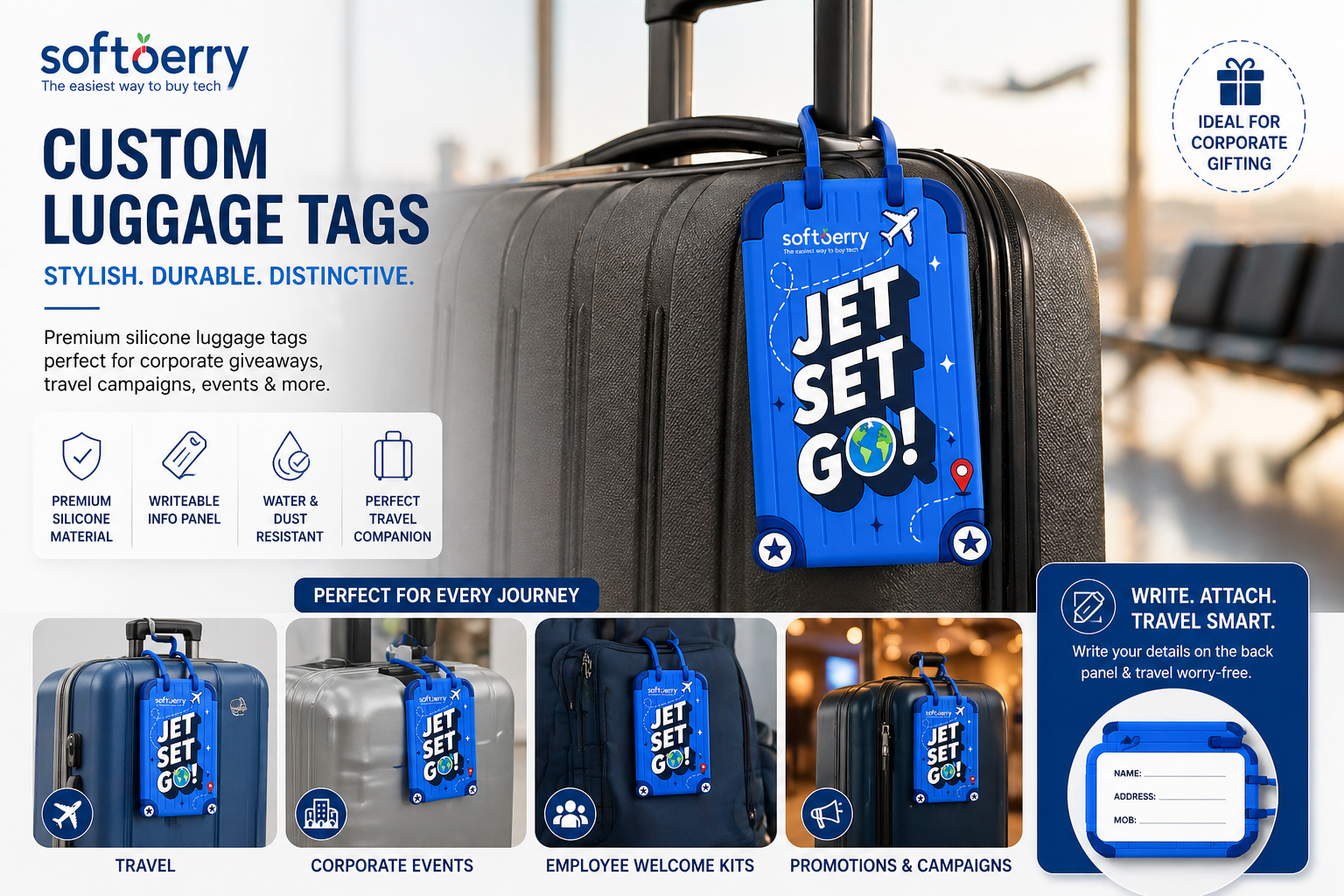 Custom Silicone Luggage Tags with Printed Insert Card (Corporate Freebies)