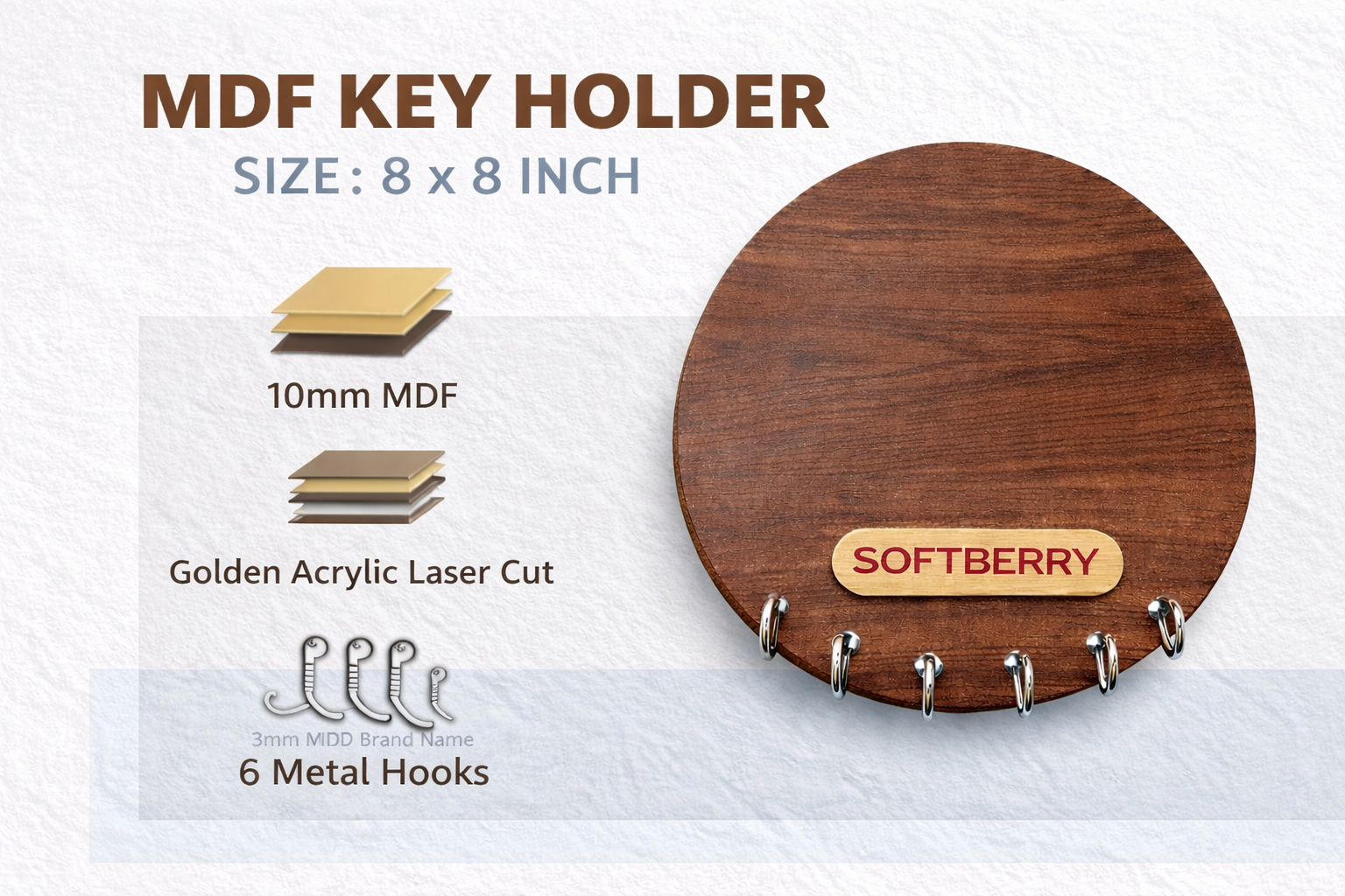 Customised Wooden/ MDF Wall Key Holder with Branding