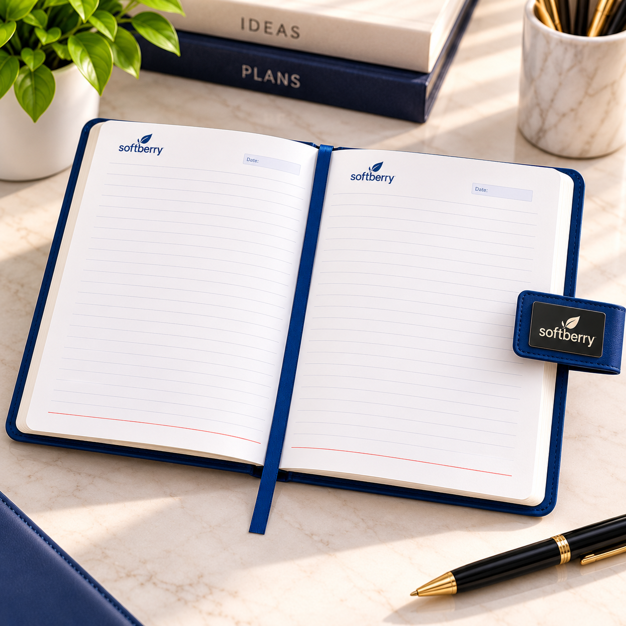 A5 Premium PU Notebook with Gunmetal Plate & Magnetic Lock