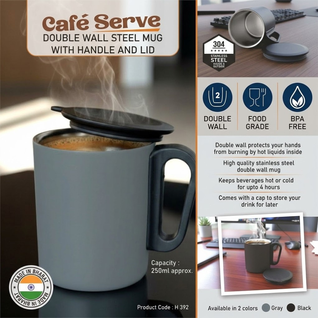 Cafe Serve 250ml Double Wall Insulated Steel Mug – SS 304